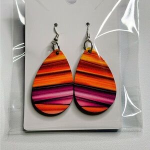 3/$18 Hand-Crafted Colorful Striped Teardrop Earrings New W/O Tags